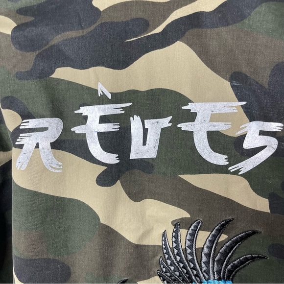 Reves men camouflage green button down jacket with embroidery tiger and eagle XL - Picture 8 of 10